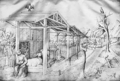 Geboorte, uit het album van Jacopo Bellini (pen en inkt op perkament) door Jacopo Bellini
